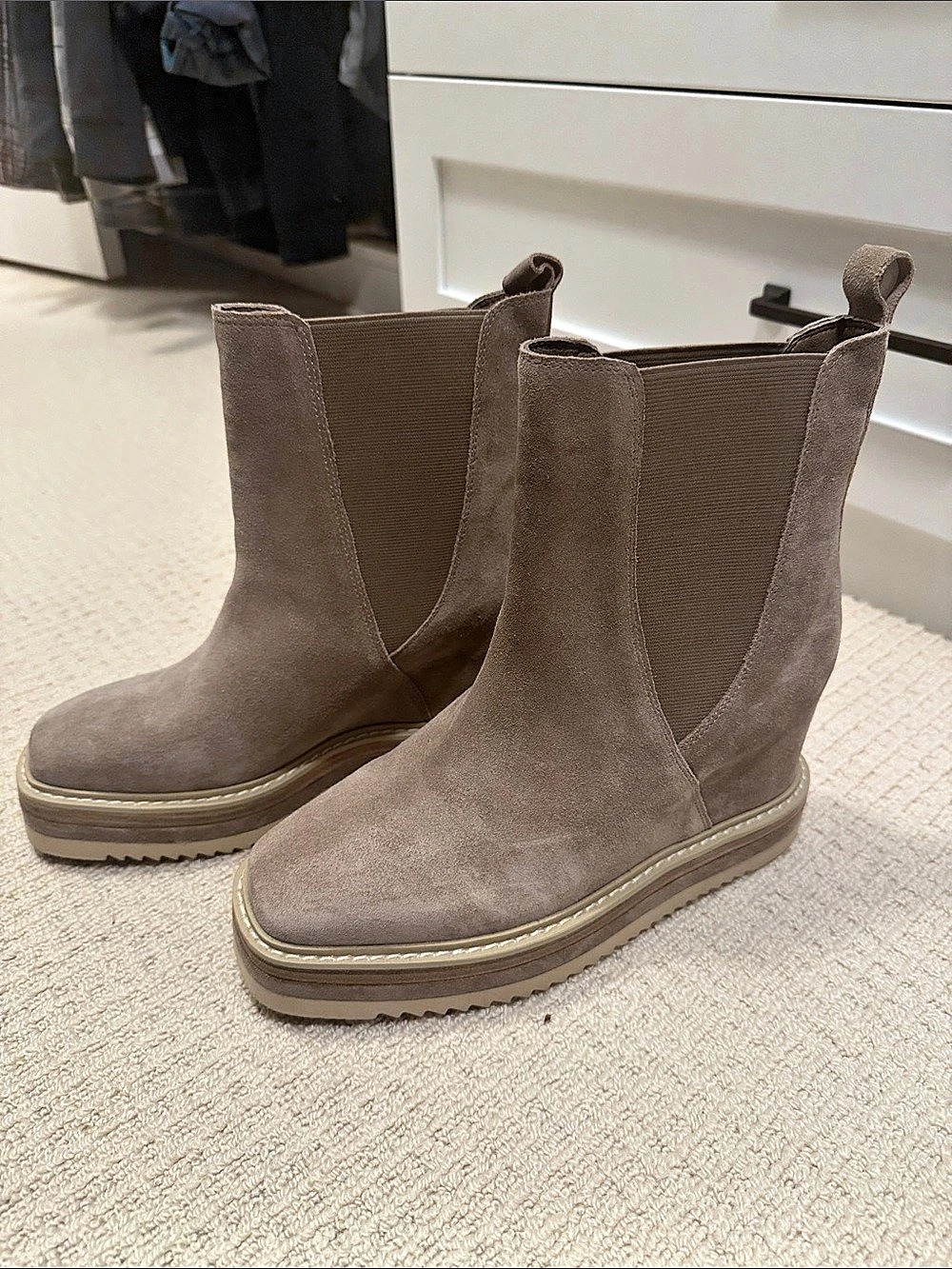 Vince Camuto Suede Wedge Chelsea Boot Brown